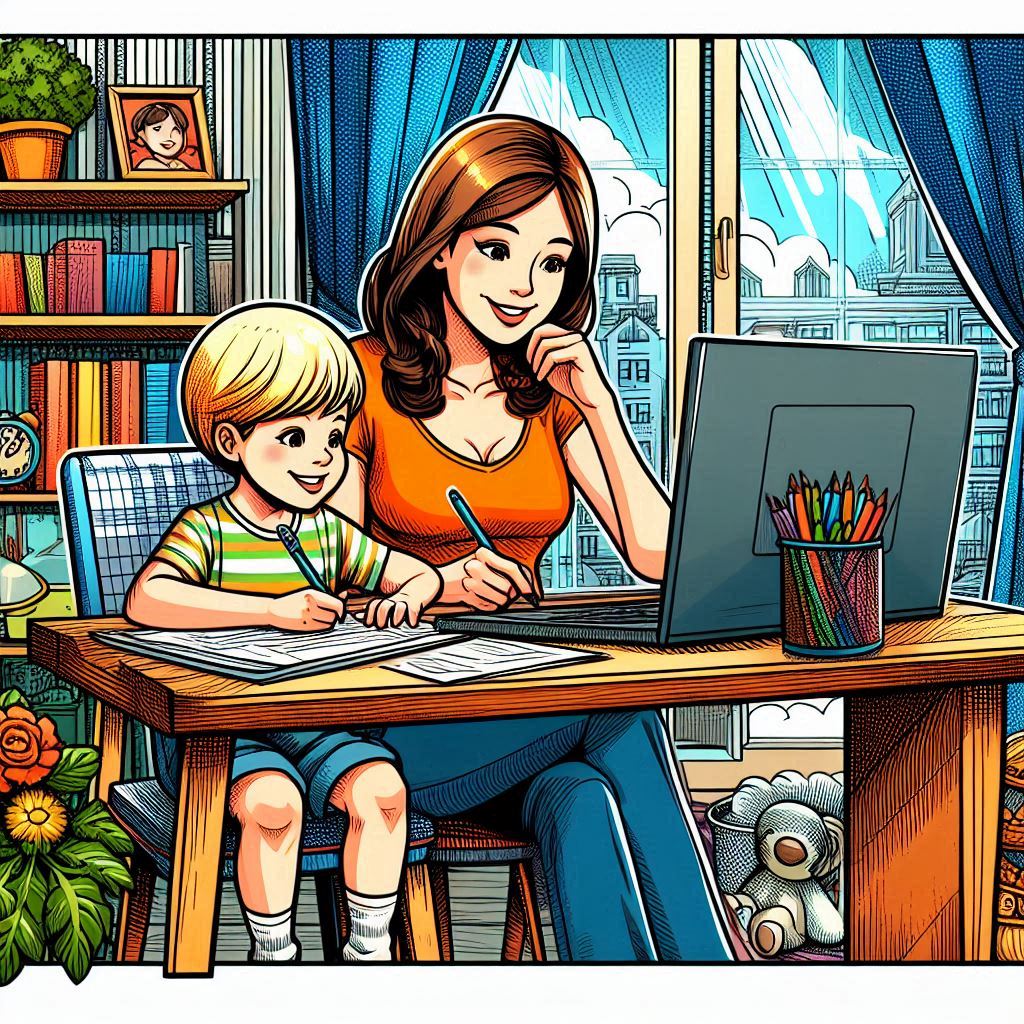 rodzic z dzieckiem przy komputerze